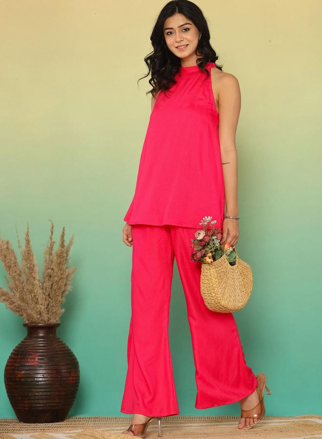 KASYA Fuchsia Pink Sleeveless Halter-Neck Co-Ord Set - Image 3